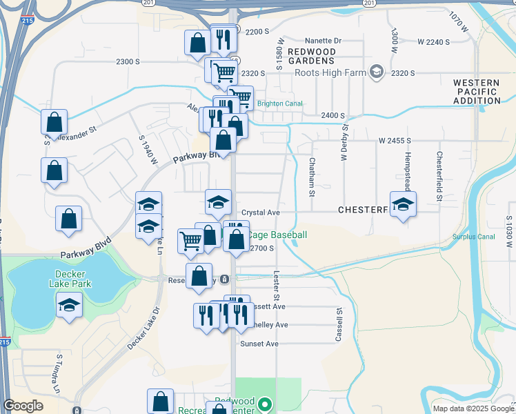 map of restaurants, bars, coffee shops, grocery stores, and more near 1660 West Crystal Avenue in West Valley City