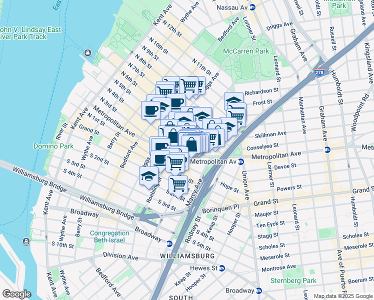 map of restaurants, bars, coffee shops, grocery stores, and more near in Brooklyn