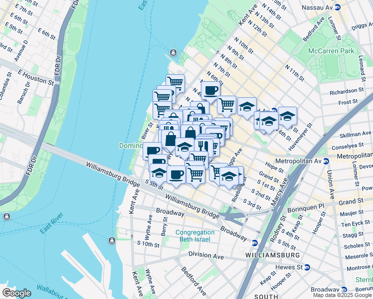 map of restaurants, bars, coffee shops, grocery stores, and more near in Brooklyn