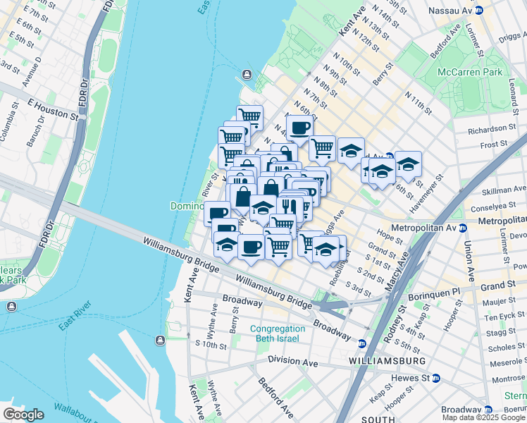 map of restaurants, bars, coffee shops, grocery stores, and more near in Brooklyn