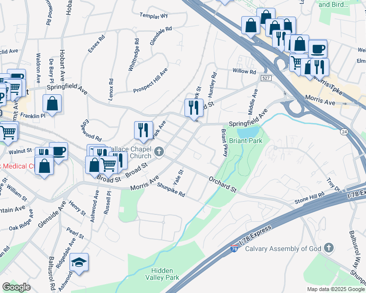 map of restaurants, bars, coffee shops, grocery stores, and more near 29 County Road 527 in Summit
