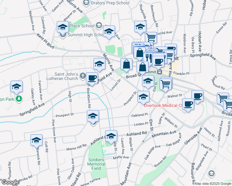 map of restaurants, bars, coffee shops, grocery stores, and more near in Summit