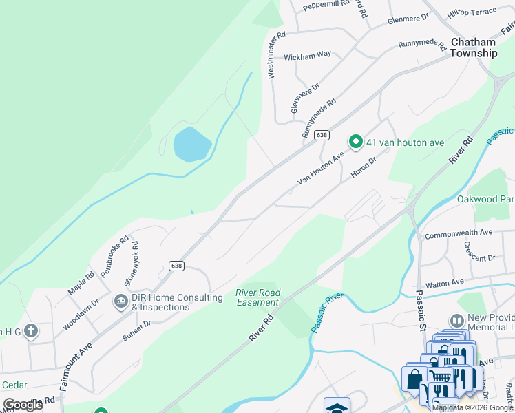 map of restaurants, bars, coffee shops, grocery stores, and more near 114 Van Houton Avenue in Chatham Township