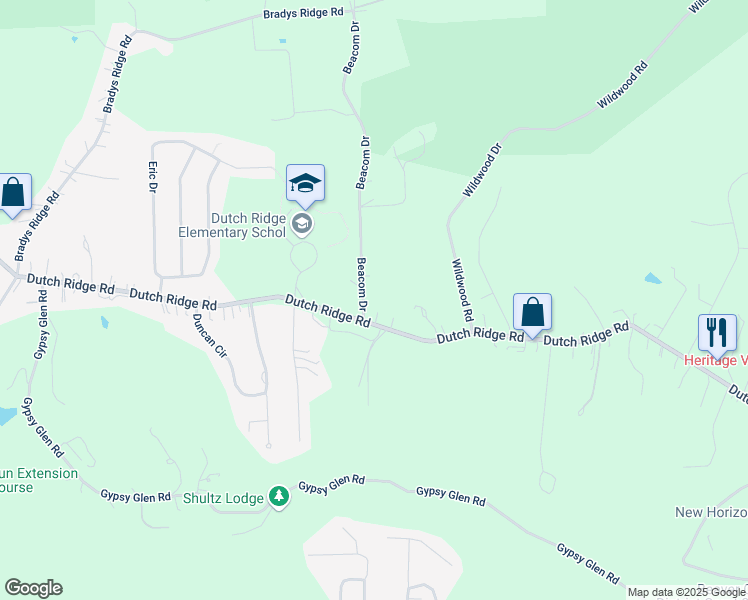map of restaurants, bars, coffee shops, grocery stores, and more near 130 Beacom Drive in Beaver