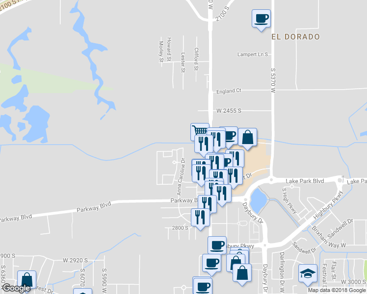 map of restaurants, bars, coffee shops, grocery stores, and more near 1361 Anna Caroline Drive in Salt Lake City