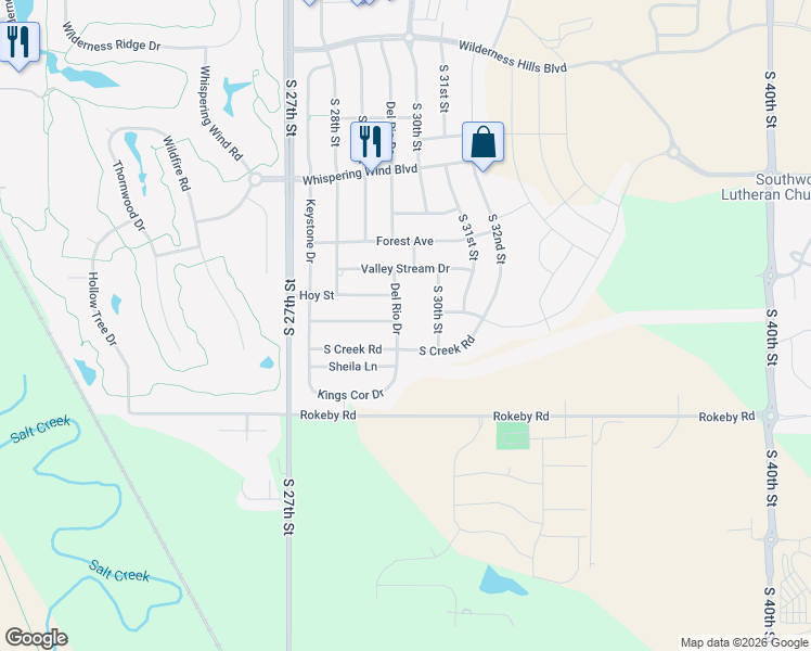 map of restaurants, bars, coffee shops, grocery stores, and more near 9800 Del Rio Drive in Lincoln
