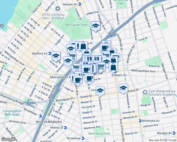 map of restaurants, bars, coffee shops, grocery stores, and more near in Brooklyn