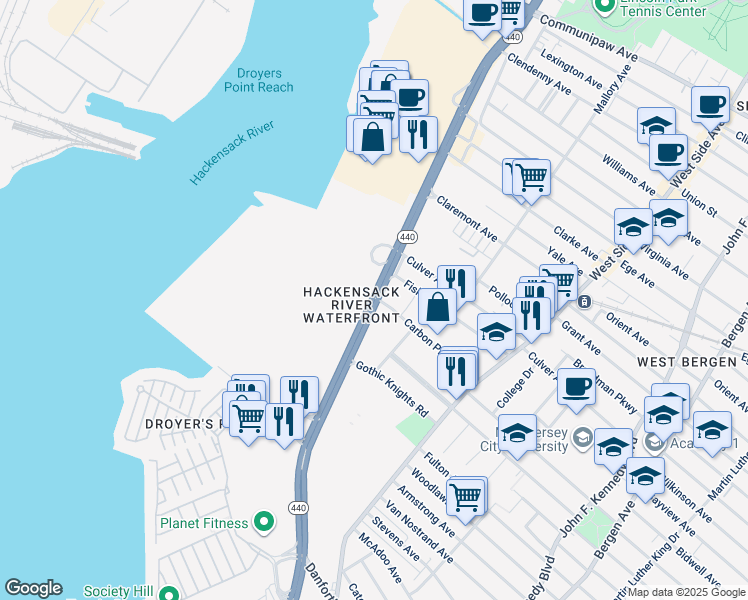 map of restaurants, bars, coffee shops, grocery stores, and more near 474 New Jersey 440 in Jersey City