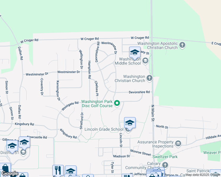 map of restaurants, bars, coffee shops, grocery stores, and more near 505 Devonshire Road in Washington
