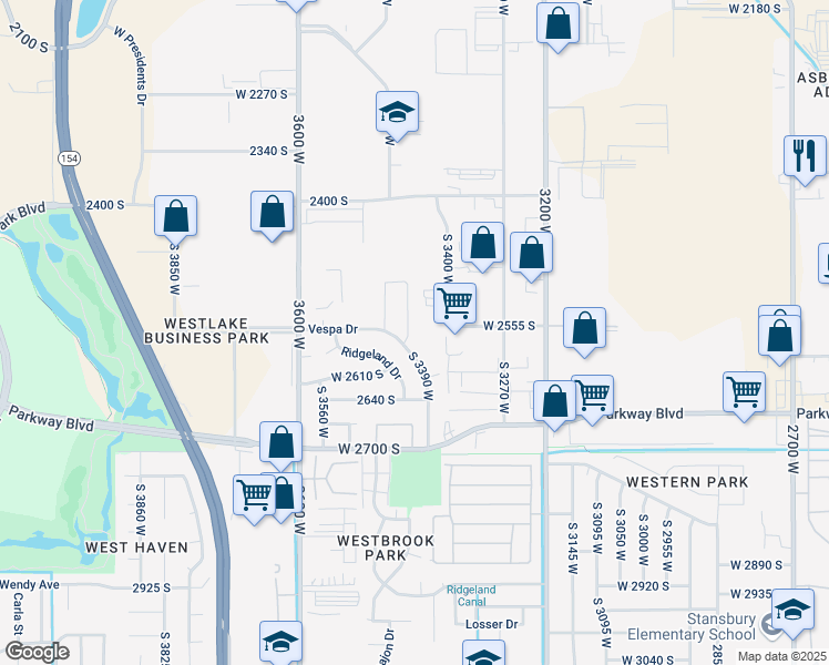 map of restaurants, bars, coffee shops, grocery stores, and more near 2555 South 3425 West in West Valley City