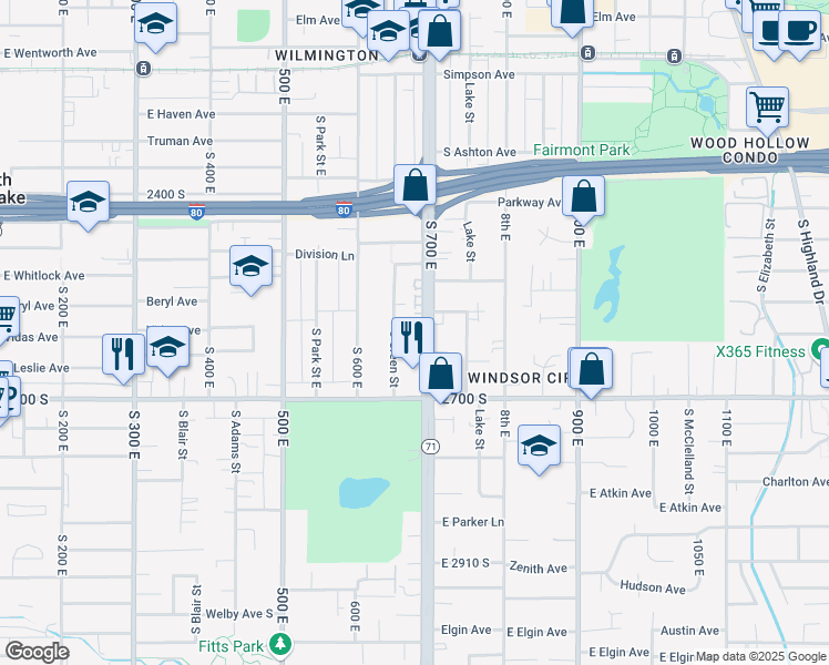 map of restaurants, bars, coffee shops, grocery stores, and more near 669 Crystal Avenue in Salt Lake City