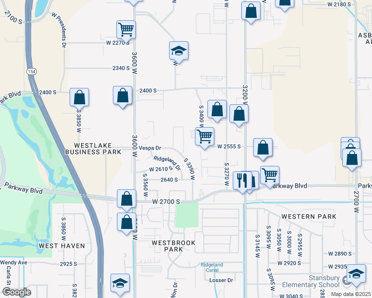 map of restaurants, bars, coffee shops, grocery stores, and more near 2555 South 3425 West in West Valley City