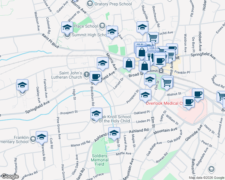 map of restaurants, bars, coffee shops, grocery stores, and more near in Summit