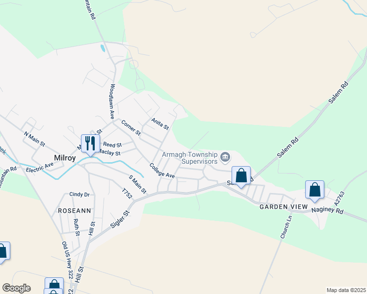 map of restaurants, bars, coffee shops, grocery stores, and more near 151 King Street in Milroy
