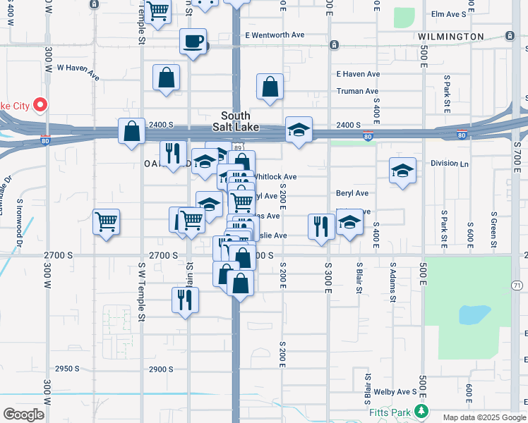 map of restaurants, bars, coffee shops, grocery stores, and more near 137 Vidas Avenue in South Salt Lake