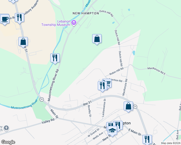 map of restaurants, bars, coffee shops, grocery stores, and more near 118 Junction Road in Hampton