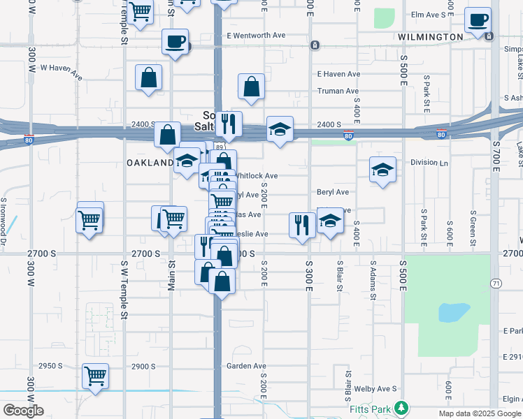 map of restaurants, bars, coffee shops, grocery stores, and more near 205 Vidas Avenue in Salt Lake City