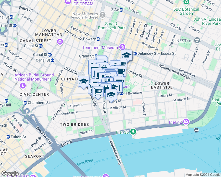map of restaurants, bars, coffee shops, grocery stores, and more near in New York