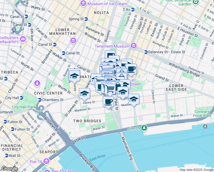 map of restaurants, bars, coffee shops, grocery stores, and more near in New York