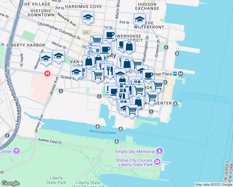 map of restaurants, bars, coffee shops, grocery stores, and more near 207 Van Vorst Street in Jersey City