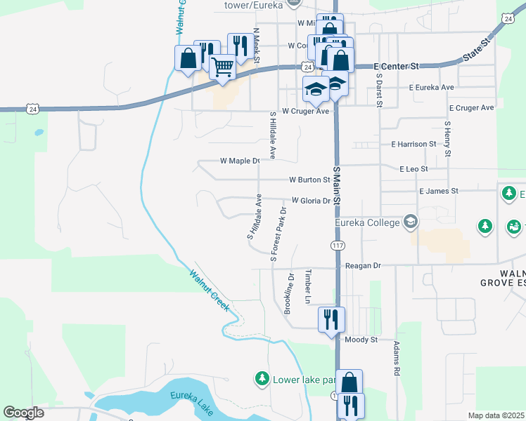 map of restaurants, bars, coffee shops, grocery stores, and more near 703 South Hilldale Avenue in Eureka