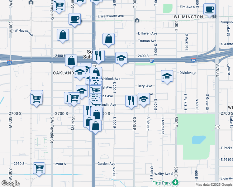 map of restaurants, bars, coffee shops, grocery stores, and more near 205 Vidas Avenue in Salt Lake City