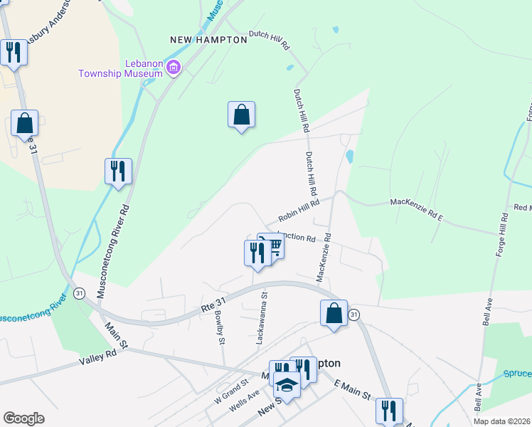 map of restaurants, bars, coffee shops, grocery stores, and more near 102 Junction Road in Hampton
