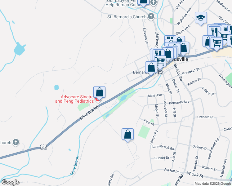 map of restaurants, bars, coffee shops, grocery stores, and more near 141 Mine Brook Road in Bernardsville