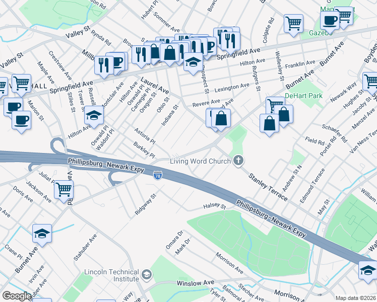 map of restaurants, bars, coffee shops, grocery stores, and more near 1711 Burnet Avenue in Union