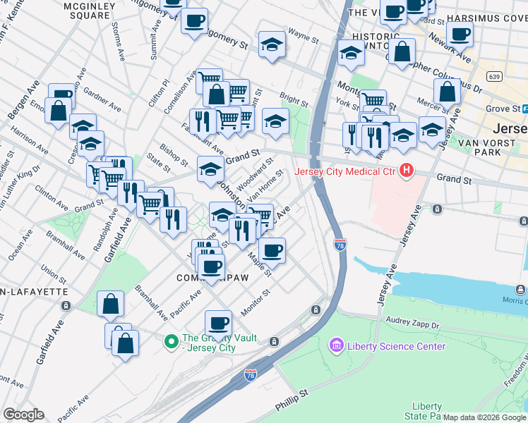 map of restaurants, bars, coffee shops, grocery stores, and more near 406 Halladay Street in Jersey City