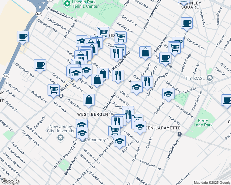map of restaurants, bars, coffee shops, grocery stores, and more near 367 Bergen Avenue in Jersey City