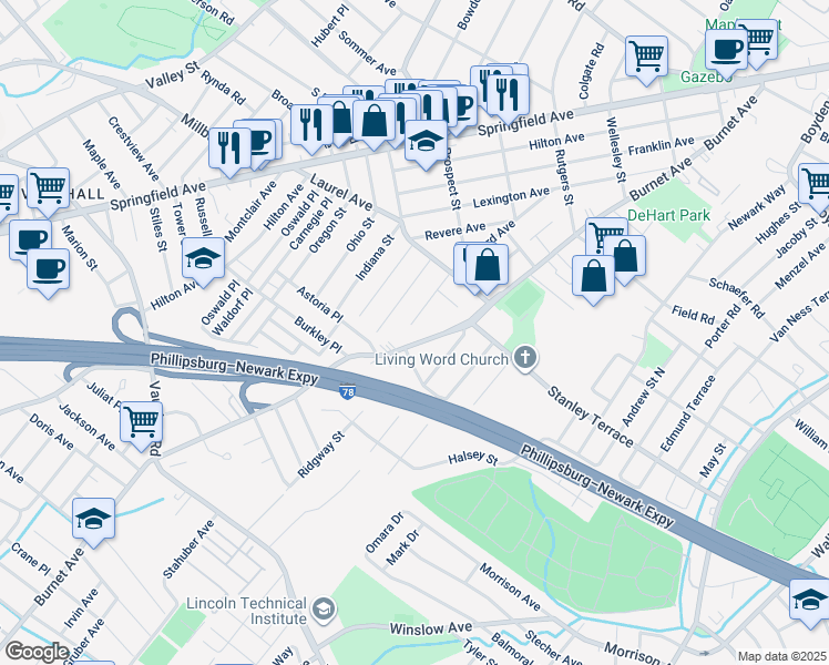 map of restaurants, bars, coffee shops, grocery stores, and more near 1711 Burnet Avenue in Union