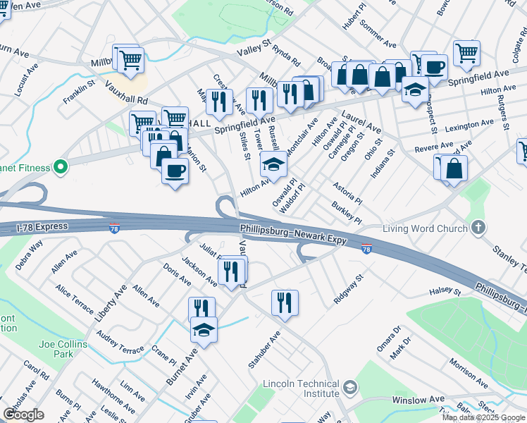 map of restaurants, bars, coffee shops, grocery stores, and more near 341 Tebe Place in Union