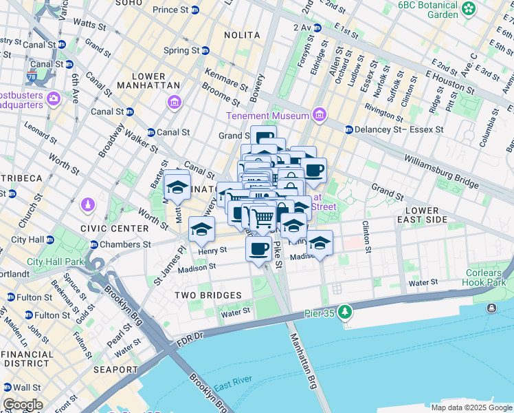 map of restaurants, bars, coffee shops, grocery stores, and more near in New York