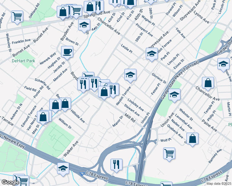 map of restaurants, bars, coffee shops, grocery stores, and more near 1014 Stuyvesant Avenue in Irvington