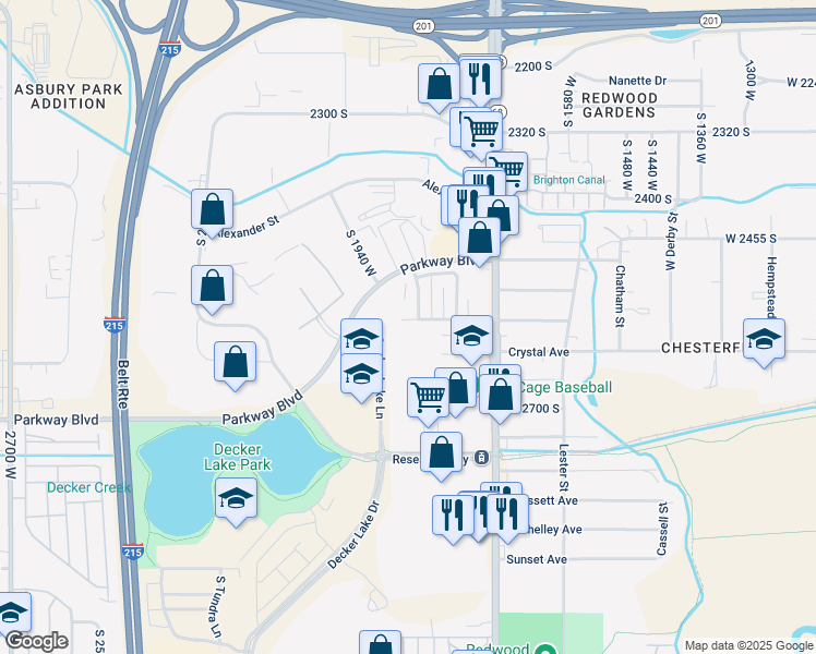 map of restaurants, bars, coffee shops, grocery stores, and more near 1881 Lake Park Drive in Salt Lake City