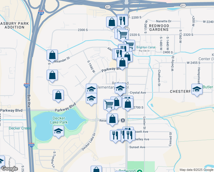 map of restaurants, bars, coffee shops, grocery stores, and more near 1853 Lake Park Drive in West Valley City