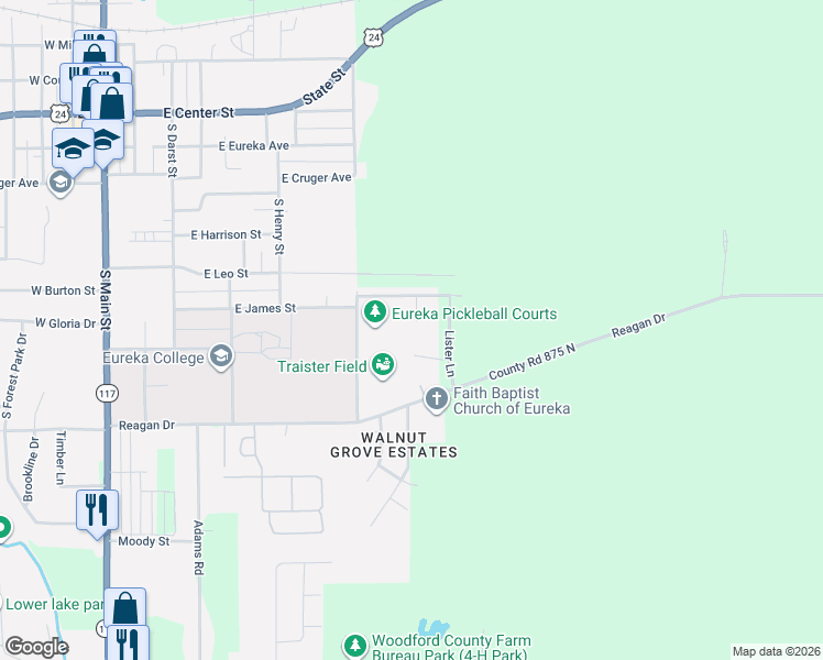map of restaurants, bars, coffee shops, grocery stores, and more near 203 Logsdon Court in Eureka