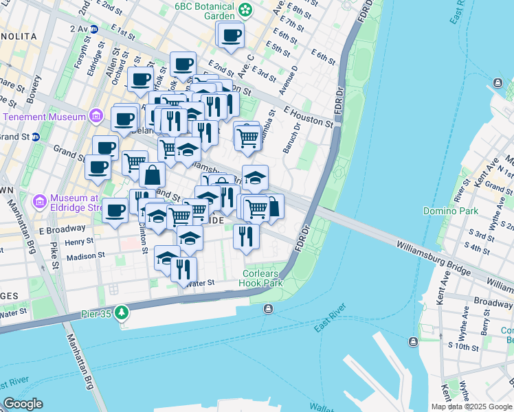 map of restaurants, bars, coffee shops, grocery stores, and more near 549 Broome Street in New York