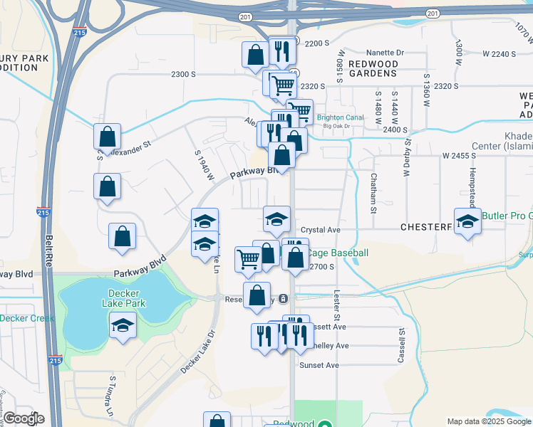 map of restaurants, bars, coffee shops, grocery stores, and more near in South Salt Lake