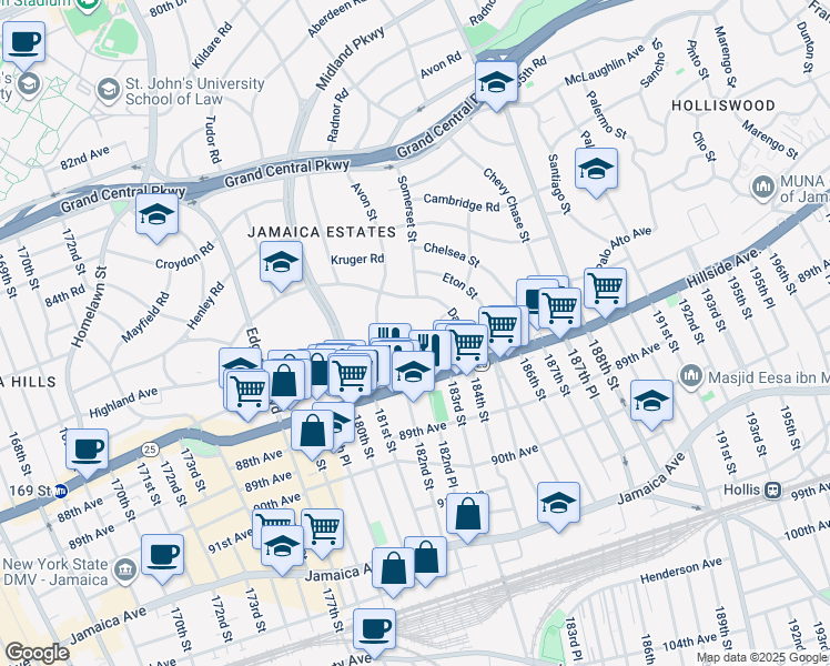 map of restaurants, bars, coffee shops, grocery stores, and more near in Queens