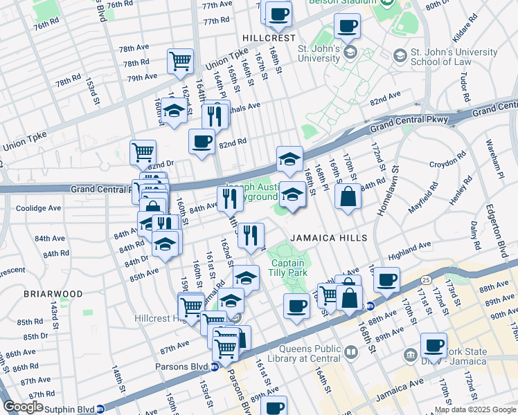 map of restaurants, bars, coffee shops, grocery stores, and more near in Queens