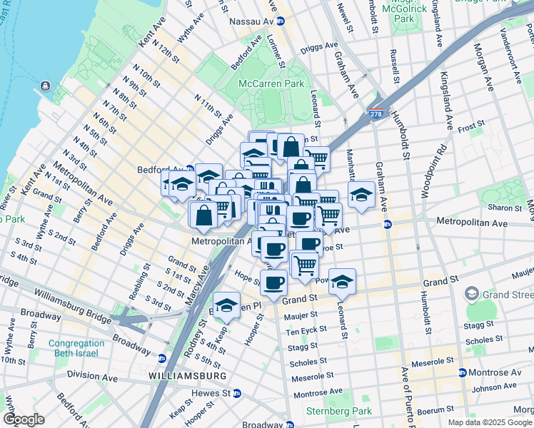 map of restaurants, bars, coffee shops, grocery stores, and more near in Brooklyn