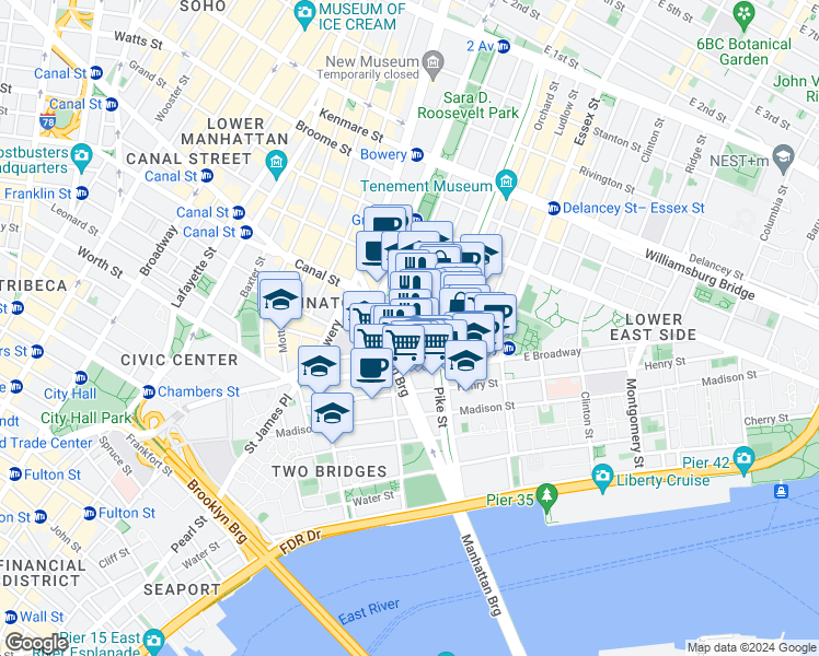 map of restaurants, bars, coffee shops, grocery stores, and more near in New York