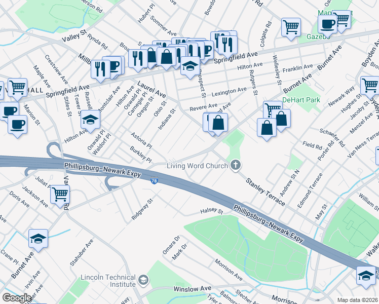 map of restaurants, bars, coffee shops, grocery stores, and more near 1711 Burnet Avenue in Union