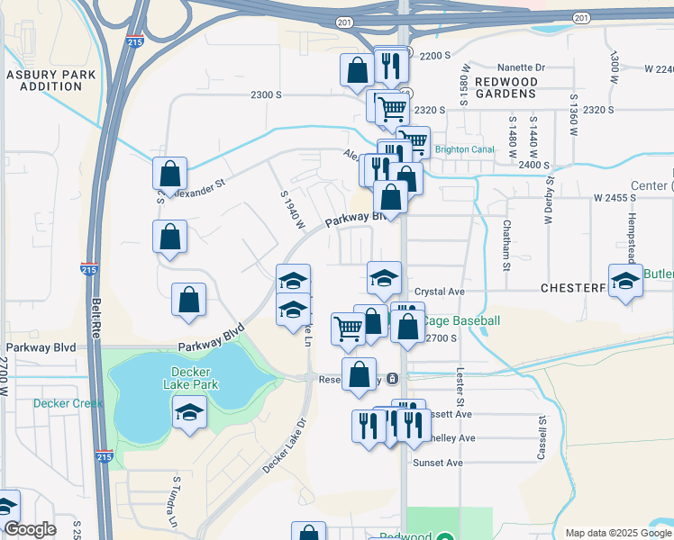 map of restaurants, bars, coffee shops, grocery stores, and more near 1871 Lake Park Drive in Salt Lake City