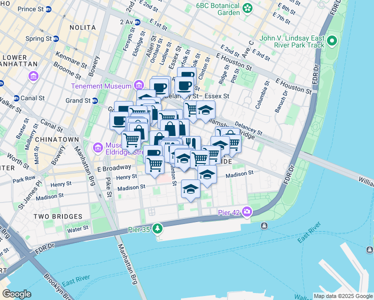 map of restaurants, bars, coffee shops, grocery stores, and more near in New York
