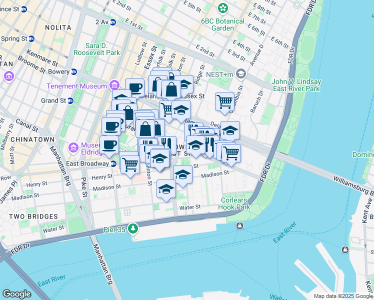 map of restaurants, bars, coffee shops, grocery stores, and more near 466 Grand Street in New York