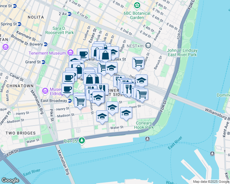 map of restaurants, bars, coffee shops, grocery stores, and more near in New York