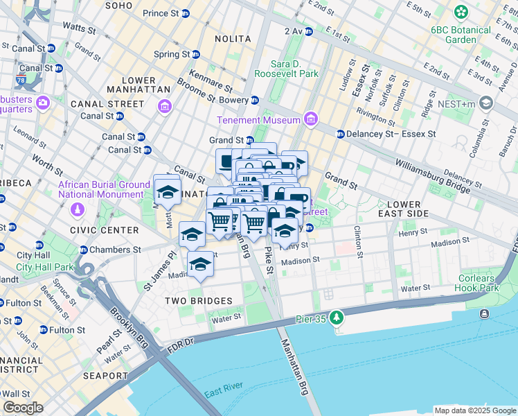 map of restaurants, bars, coffee shops, grocery stores, and more near in New York